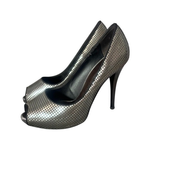 Giuseppe Zanotti Shoes - Giuseppe Zanotti Silver Metallic Peep-Toe Pumps‎ Size 38.5